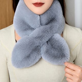 围巾女冬款加厚保暖仿獭兔毛围脖百搭护颈毛绒交叉围巾男女士通用