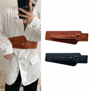 빈티지 오버와이드 돌무늬 PU 허리 봉녀 악어 무늬 가죽 바늘 단추에 겨울