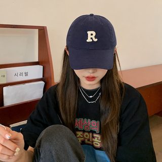 R 자모 자수 오리 혀 모자 여자 여름 얼굴 작은 차양 자외선 차단 한국판 붐 야구 모자 남자 소프트 캡 캐주얼