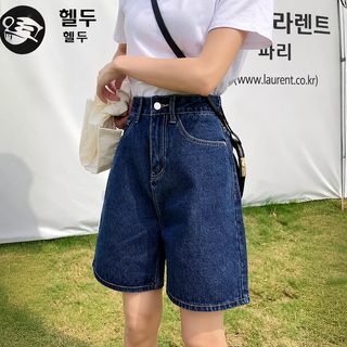 하이웨이스트 데님 반바지 여성 여름 얇은 와이드 2023년 신상 와이드 팬츠 날씬해 보이고 큰 사이즈 스트레이트 미디엄 팬츠