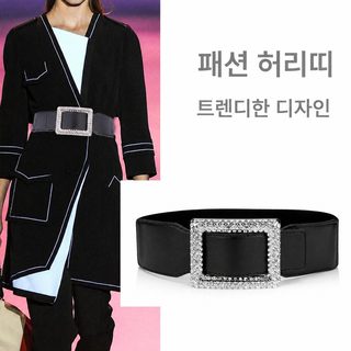 트렌디한 큐빅 허리 봉녀 코디 코트 Dress 고급감 블랙 가죽 큐빅 단추 밴딩