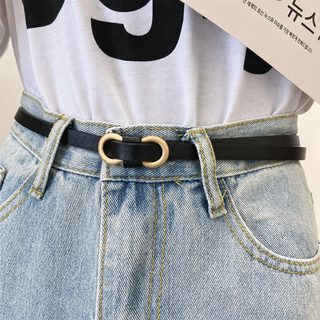 여성용 여름 인조가죽 슬림 허리띠 8자 골드 버클 원피스 무타공 벨트