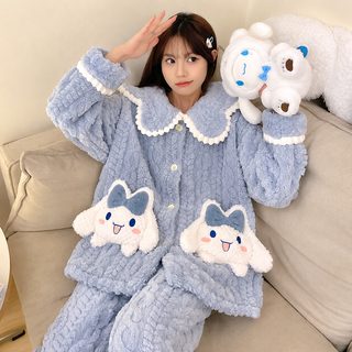 코랄 기모 잠옷 여자 가을 겨울 만화 귀여운 겉옷 기모 두꺼운 공주풍 플란