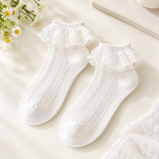 아청자 여성 JK 로리타 레이스 중목양말 봄가을 일본풍 무봉제 화이트 양말