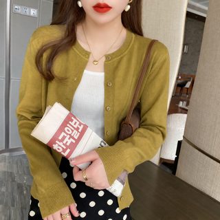 여성 니트 가디건 봄가을 긴팔 라운드넥 솔리드 컬러 데일리 아우터