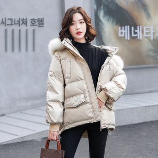 패딩 면복 여자 쇼트 2025년 신상 무세척 밝은 면 보온 헐렁헐렁 큰 털깃 두