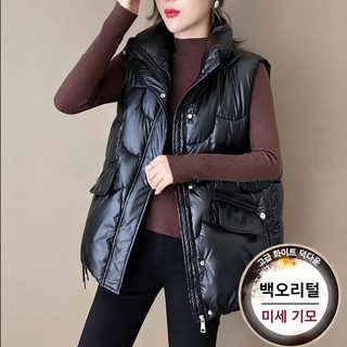 여성 오리털 패딩 조끼 루즈핏 숏 베스트 2026 봄 신상 보온 지퍼 베스트