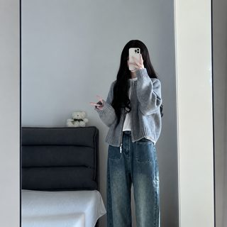 회색 스웨터 카디건 니트 코트 여자 가을 겨울 짧은 기장 날씬해 보이는 상