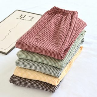 여성 겨울 기모 체크 수면바지 하이웨스트 루즈핏 홈웨어