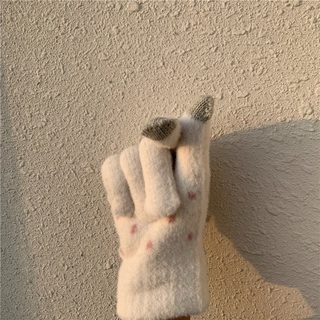 여성 겨울 니트 터치스크린 보온 털실 장갑 5지 손가락 자카드 라이딩 장갑
