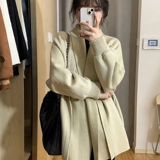 中长款针织毛衣外套女宽松2023秋冬季加厚开衫慵懒风时尚百搭上衣