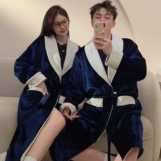 겨울 커플 벨벳 가운 캐주얼 자택 편안하고 두껍고 심플한 가정복 겉에 포