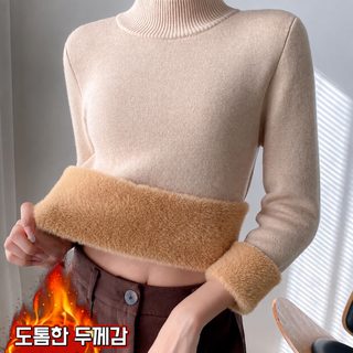 하프 터틀넥 스웨터 여성 기모 두께 가을 겨울 내복 빅 사이즈 루즈핏 보온