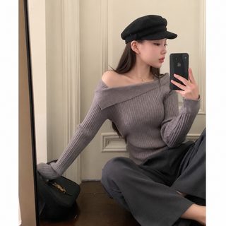 一字肩女早秋季今年流行爆款上衣韩系chic别致内搭打底针织衫纯色