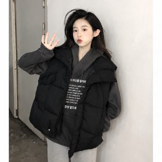 입깃 은 패딩 솜옷 솜옷 조끼 외투 를 겹쳐 입고, 여자 봄 가을 겨울 헐렁헐