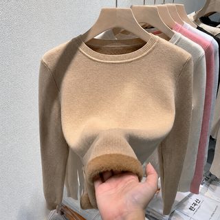 여성복 올인원 기모 스웨터 여성 가을 겨울 신상 보온 상의 두께 기모 레깅스 니트 디자인감