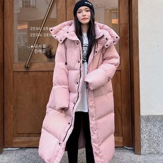 2023 겨울 신상 한국판 중장형 오버슬립 블라우스 후드 빅 사이즈 다운 재킷 두꺼운 외투