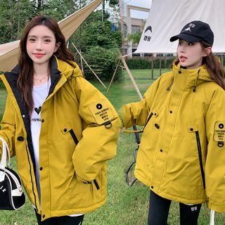 여성용 두꺼운 보온 후드 솜저고리 겨울 야외 작업복 루즈핏 지퍼 패딩 재