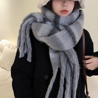 여성 겨울 앙고라 컬러 머플러 모조 캐시미어 꽈배기 수술 롱 숄 목도리