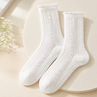아청자 여성 면 중목 양말 화이트 루즈삭스 봄가을 사계절 데일리 꽈배기