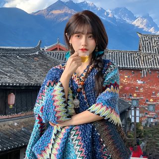 숄 여름 겉에 걸치는 여민족풍 숄 망토 대리 여강 양용 청해 초원 숄 티베트