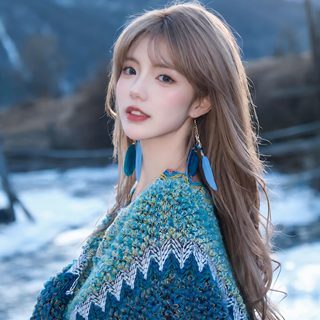여성 에스닉 숄 판초 케이프 가을겨울 운남 여행 촬영 배색 블랭킷 아우터 1