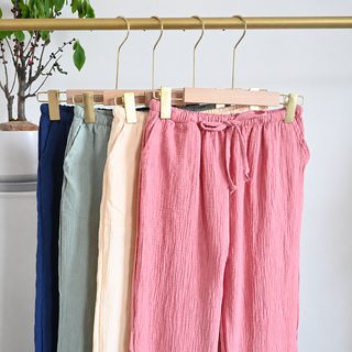 여성 순면 요루 와이드 잠옷 바지 봄여름 얇은 홈웨어 팬츠 사계절용