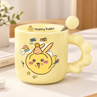 치이카와 우사기 430ml 도자기 머그컵 뚜껑 숟가락 세트 여성의 날 실용 선물