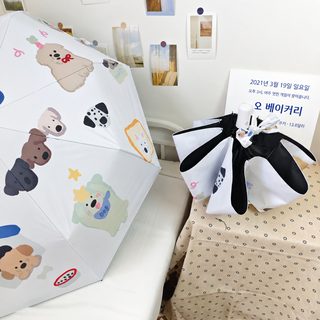 귀여운 강아지 캐릭터 접는 우산녀 전자동 블랙 젤 맑은 비 겸용 우산 자외