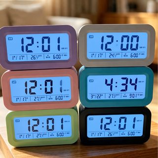 학생용 탁상 알람시계 음성 시간 안내 LCD 디지털 캘린더 온도 표시 침대 머