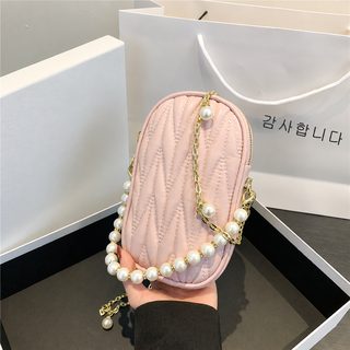 여성 미니 크로스백 진주 체인 휴대폰 가방 데일리 PU 숄더백
