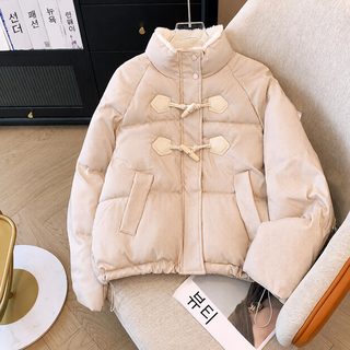 여성 겨울 뿔단추 솜패딩 점퍼 카키색 루즈핏 도톰 보온 데일리 아우터