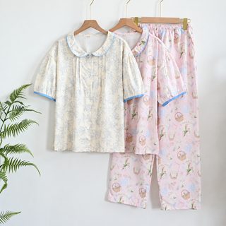 신상 여름 전면 인형 칼라 포플린 만화 애완동물 낙원 여성 잠옷 헐렁헐렁 통기 가구 외입 가능