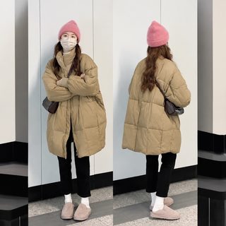 여성 겨울 웰론 솜패딩 두꺼운 미디기장 루즈핏 동대문 스타일 코트