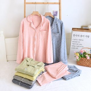 데룽 체크 커플 잠옷 세트 긴팔 긴바지 홈웨어 봄가을겨울 캐주얼 파자마