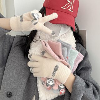가을 겨울 여자 귀여운 라이딩 보온 가후 방한 학생 니트 털실 터치 스크린