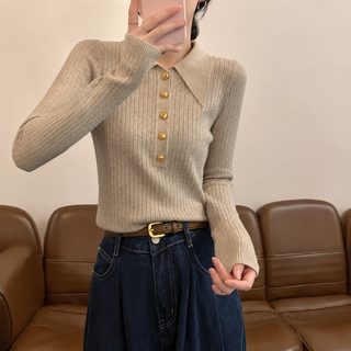 여성 프렌치 폴로 카라 슬림핏 긴팔 니트 스웨터 봄가을 겨울 출근룩 이너
