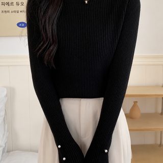 여성 반목 니트 슬림핏 긴팔 이너티 가을 겨울 도톰한 무지 풀오버