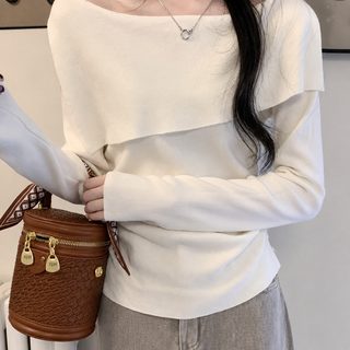여성 오프숄더 카라 긴팔 니트 슬림핏 봄가을 이너웨어 솔리드 풀오버