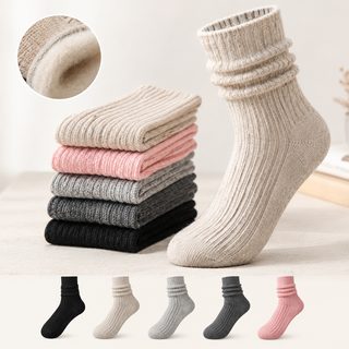 아청자 여성용 울 30% 기모 도톰한 중목 겨울 양말 더블니들 무지 루즈삭스