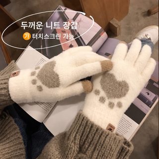귀여운 털실 털실 자전거 장갑 여자 겨울 두께 보온 터치 스크린 니트 방한