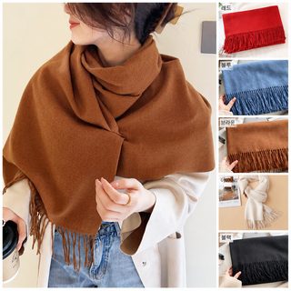 여성 겨울 솔리드 니트 머플러 200×68cm 부드러운 인조 캐시미어 롱 목도리