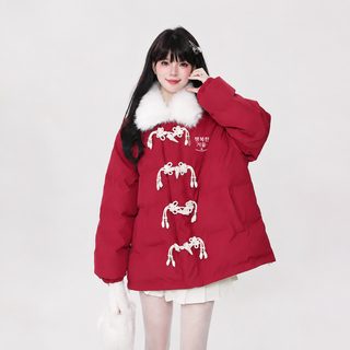 여성 겨울 면 패딩 코트 소뿔 단추 터틀넥 한국풍 학원룩 캐주얼 보온 외투