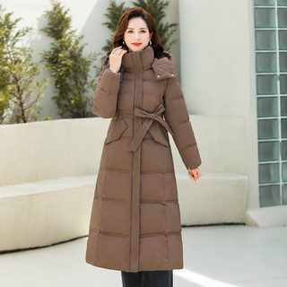 여성 겨울 후드 롱 패딩 웰론 충전재 허리라인 보온 중년 여성 외투