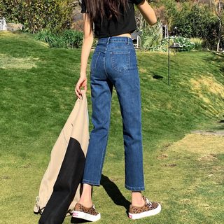 빈티지 블루 미니 스트레이트 팬츠 여성 9부 여름 파이프 2024년 여름 얇은 키다리 여성 데님 바지