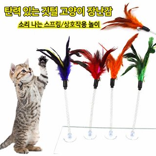 고양이 장난감 오락 자신 채색 깃털 고양이 방망이 고양이 스프링 빨판 고