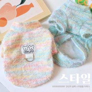 강아지 고양이 가을 겨울 무지개 니트 티셔츠 소형견 양발 반려동물 옷