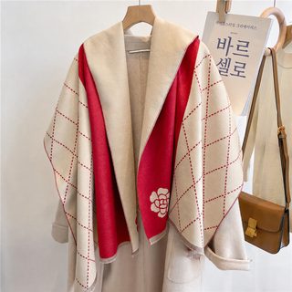 2022 신상 모조 캐시미어 목도리 여자 겨울 한국판 체크 플라워 롱 숄 학생 목도리 두께