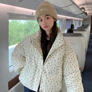 꽃무늬 솜옷 짧은 외투 여자 겨울 2024년 신상 한국계 학원풍 두꺼운 긴팔 솜