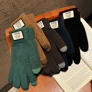 아웃도어 터치스크린 니트 방한 장갑 남성용 기모 보온 다섯 손가락 커플